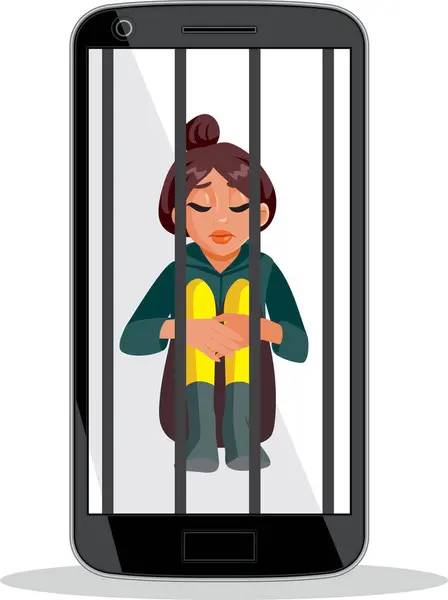 Junge Frau Als Gefangene Der Online Vektor Illustration — Stockvektor
