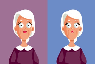 Büyük anne hem üzgün hem de mutlu vektör çizgi film karakteri