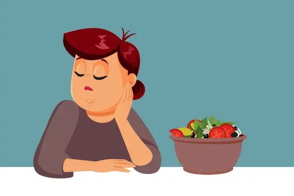 Übergewichtige Frau Verspürt Hunger Während Diät Vektorillustration — Stockvektor