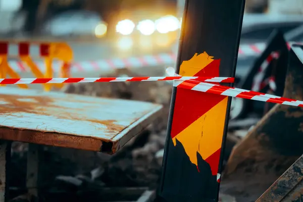 stock image Cars passing by a Construction site on the Street 