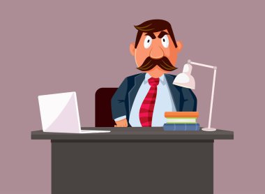 Ofis Vektörü Çizgi Filmi İllüstrasyonunda Yönetici Patronluk taslıyor