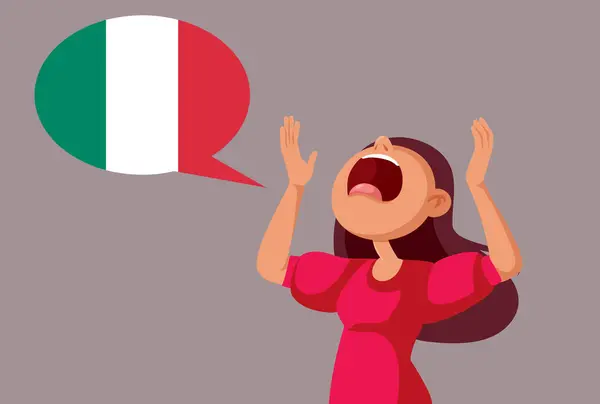Hlasitá Žena Mluvící Italský Jazyk Vektorové Ilustrace — Stockový vektor