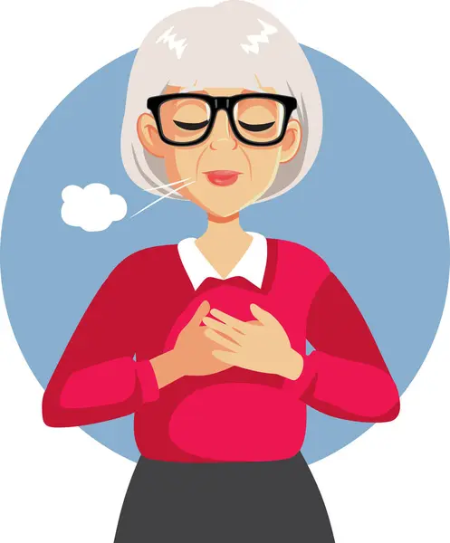 Tired Old Woman Breathing Heavily Vector Illustration — Stock Vector