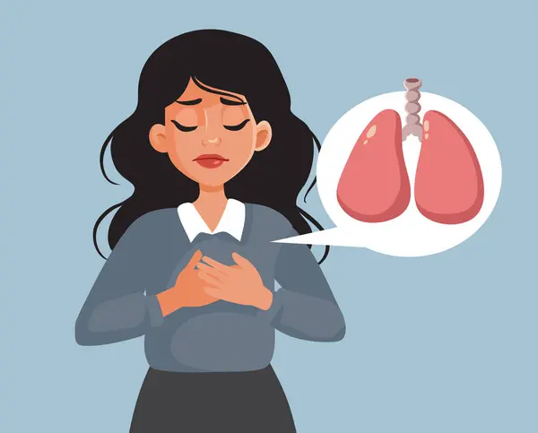 Sick Woman Suffering Pulmonary Problems Vector Medical Illustration — Stock Vector