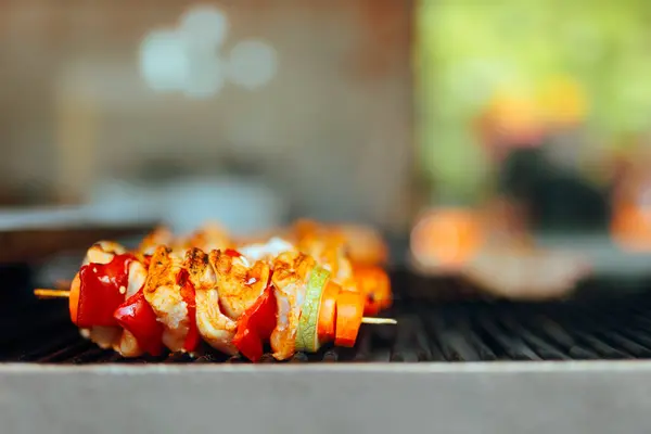Vegetable Skewers Chicken Meat Ready Grilling — Stock Photo, Image
