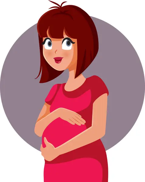 Happy Pregnant Woman Caressing Her Belly Vector Character - Stok Vektor