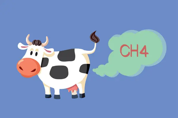 Pierdzenie Krowy Produkcji Gazu Wektorowego Metanu Ilustracja Kreskówki — Wektor stockowy