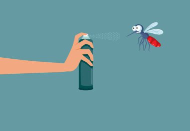 Bir şişe böcek kovucu sprey vektör çizimi ile el ele