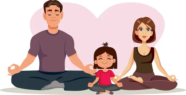Happy Family Practicing Yoga Together Vector Illustration — Stock Vector