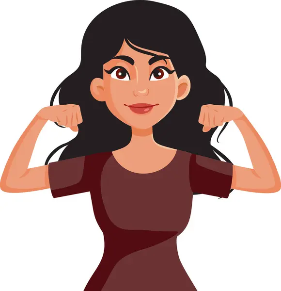 Smiling Woman Feeling Powerful Flexing Her Arms Vector Character — Stock Vector