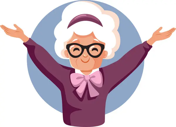Cheerful Elderly Woman Celebrating Arms Raised Vector Cartoon — Stock Vector