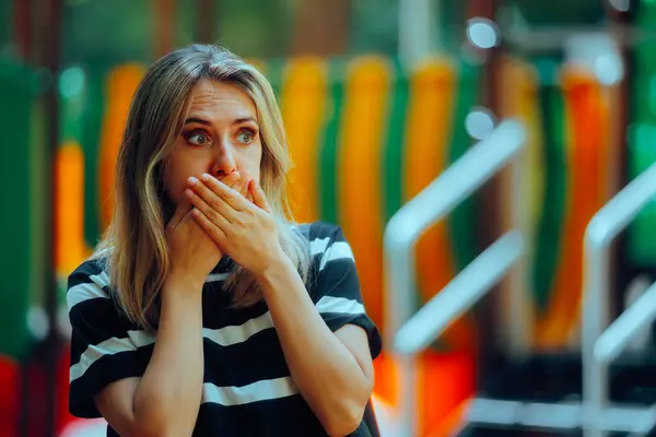 stock image Woman Feeling Sick Covering her Mouth in a Park 