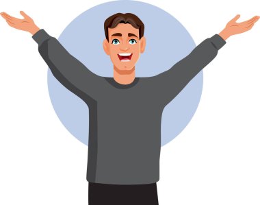 Kollarıyla Kutlayan Neşeli Adam Yükseltilmiş Vektör Çizgi Filmi Karakteri