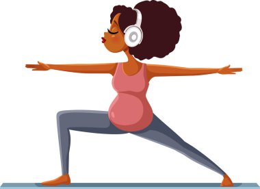Bir Podcast Vektör İllüstrasyonunu Dinlerken Yoga Anne Egzersizi