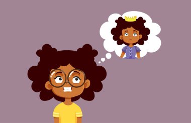 Küçük Kız Prenses Vektör Çizgi Filmi Olmayı Hayal Ediyor