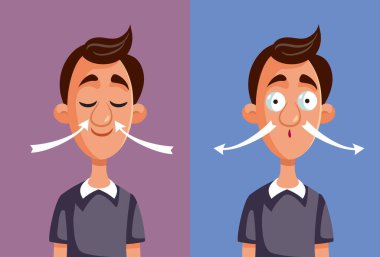 Erkek Nefes Alma ve Nefes Verme Egzersiz Vektörü İllüstrasyonunda