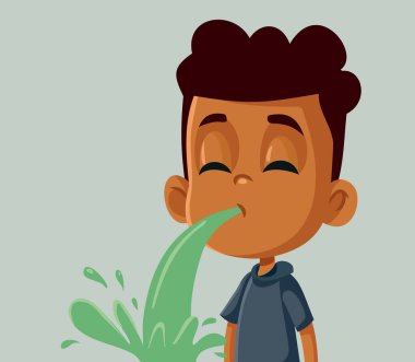 Hasta Çocuk Kusuyor Mide bulandırıcı Vektör Karakteri