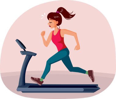 Koşu bandında Koşan Sportif Kadın Vektör Çizgi Filmi Çizimi