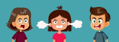 Öfkeli Çocuklar Grubu Öfkeli Vektör Çizgi Filmi Çizimi