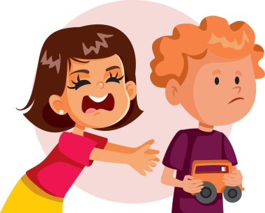 Çocuk Kız Kardeş Vektör Çizgifilmiyle Oyununu Paylaşmıyor