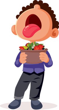 Komik Çocuk Salata Sebze Hoşlanmaz Vektör Çizgi Filmi