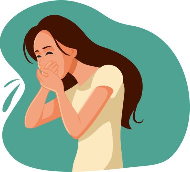 Sick Woman with Vomiting Sensation Covering Mouth Vector Illustration  clipart