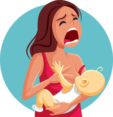 Emzirilmiş Bebek Yeme ve Anne Vector Çizgifilmini Isırma