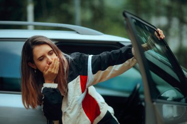 Woman Suffering from Severe Car Sickness  clipart