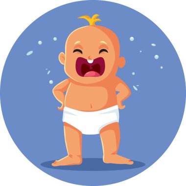 Üzgün Bebek Ağlıyor Mutsuz Vektör Çizgi Filmi İllüstrasyonu