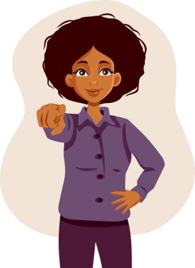 Mutlu Kadın Gülümseyen ve Kamera Vektörü Çizgifilmine Gösteren