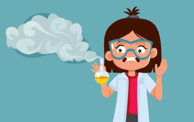 Başarısız Kimya Deneyi Yapan Öğrenci Kız Vektör Çizgi Filmi