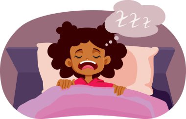 Yatakta Uyuyan ve Horlayan Kız Vektör Çizgi Film Çizimi