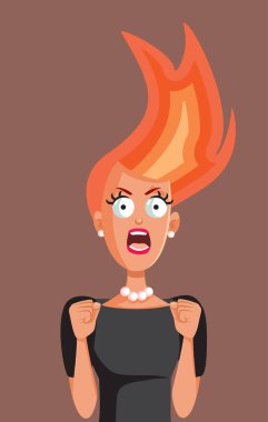 Ateşli Saçlı Kadın Komik Vektör Karakteri