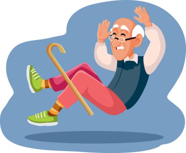 Yürüyen Çubuklu Yaşlı Adam Düşen Vektör İllüzyonu