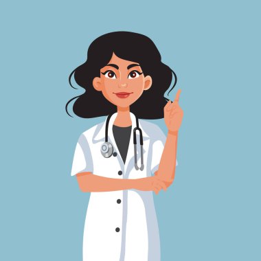 Kadın Doktor Parmağını göstererek Tıbbi Danışmanlık İllüstrasyonunu Gösteriyor
