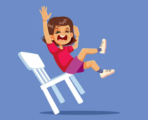 stock vector Little Girl Falling from a Chair Having an Accident Vector Illustration