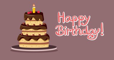 Doğum günü Pasta Vektörü Çizgi Film Tasarım Kartı