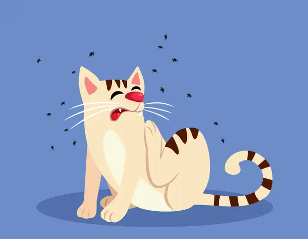 stock vector Funny Cat with Fleas Scratching Vector Cartoon Illustration