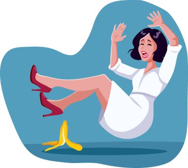 Kadın Muz Kabuğu Vektörü Çizgifilmine Düşerken Kaza Geçiriyor