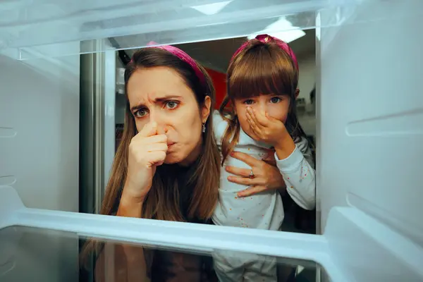 stock image Mother and Daughter Covering Noses Because of Stinky Fridge 