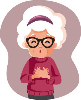 Yaşlı Kadın Göğüs Vektörü İllüstrasyonunda Acı Çekiyor