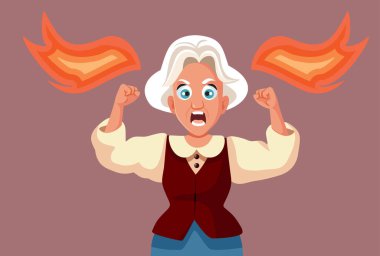 Öfkeli Yaşlı Yaşlı Büyükanne Kızgın Vektör Karakteri. 