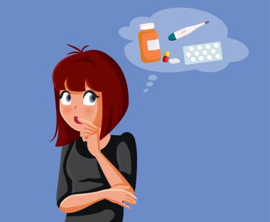 Woman Thinking about Auto-medicating Vector Cartoon illustration clipart