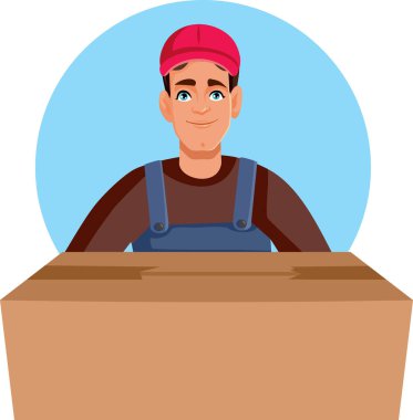 Coşkulu Teslimatçı Bir Paket Vektörü Çizim Çizimi Tutuyor