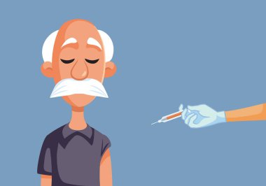 Kıdemli Adam Aşılanıyor Vektör Çizim Çizimi