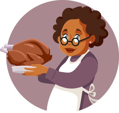 Afrika Etnik Etkinliğinin Kıdemli Hanımefendisi Tatil Vektör Tasarımı İçin Yemek Pişiriyor