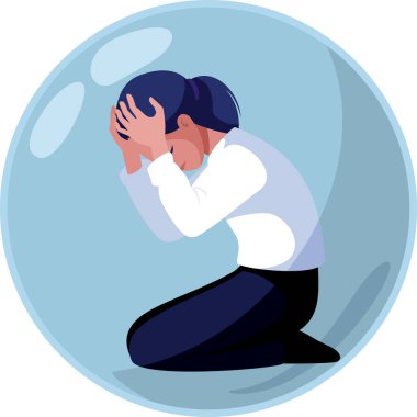 Kabarcıktaki Üzgün Kadın Anksiyete Vektörü İllüstrasyonuyla Bunaltıyor