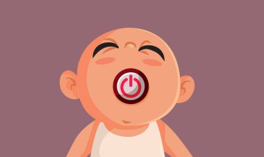 Little Baby with Crying On and Off Button Vector Funny Cartoon clipart