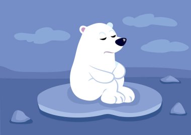 Üzücü Mutsuz Kutup Ayısı Eriyen Buz Vektörü Resimlerinde Oturuyor