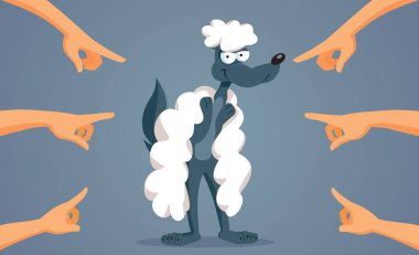 People Pointing to the Wolf in Sheep Clothing Vector Cartoon clipart